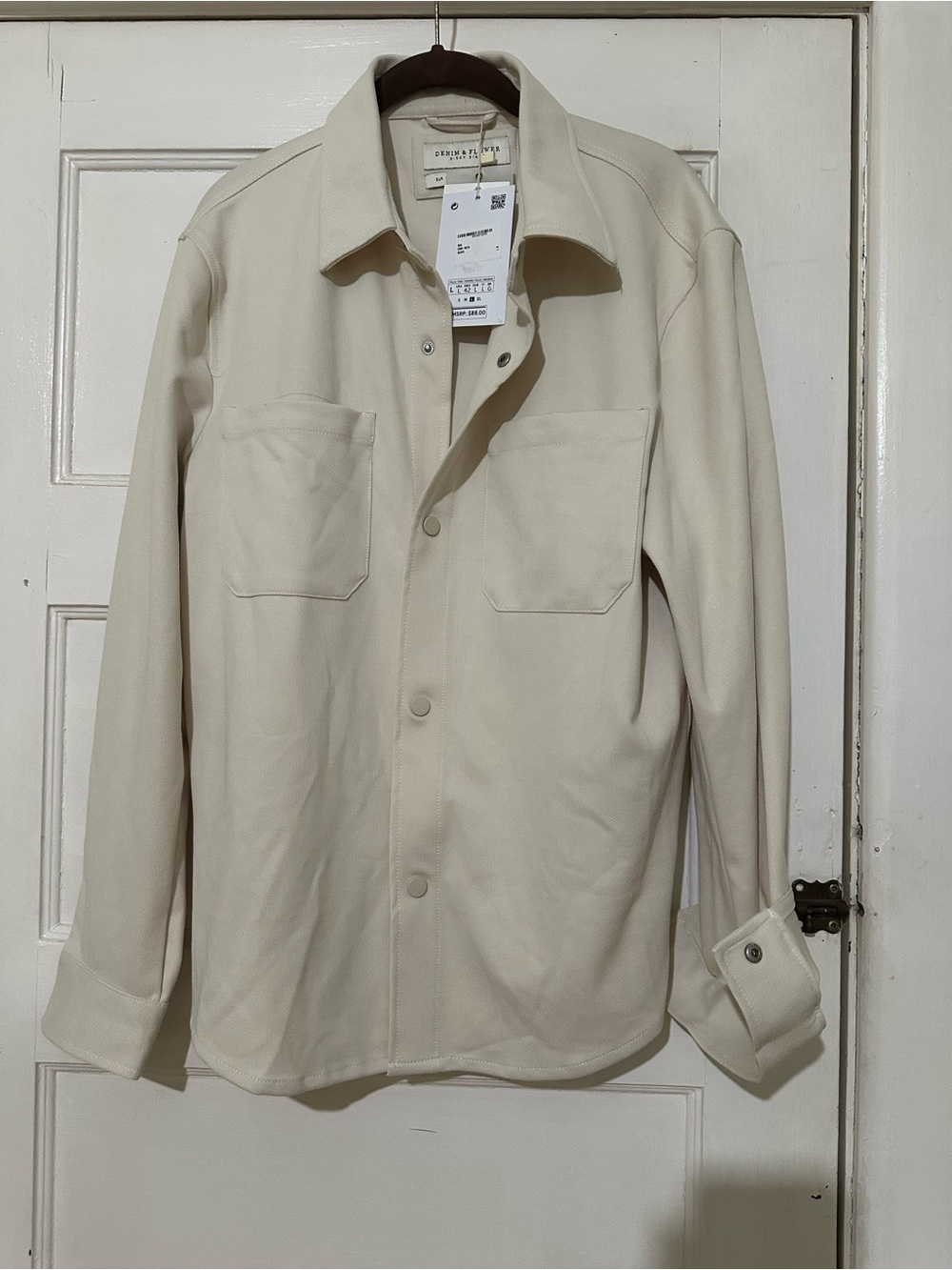 Denim & Flower Cream Overshirt with Dual Chest Pockets